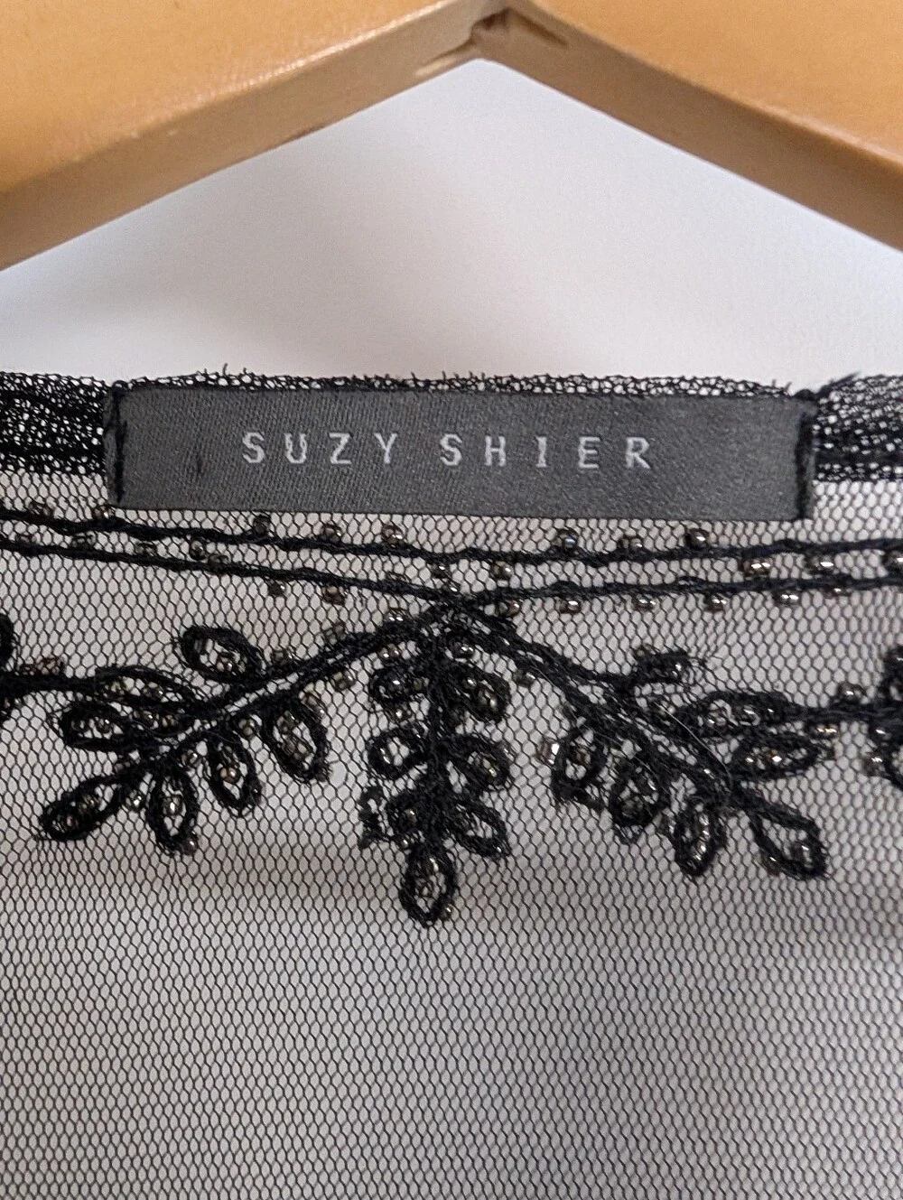 Suzy Shier Beaded Mesh Tank Top Black Gold Sequin Embellished Sleeveless Party T - Picture 6 of 7